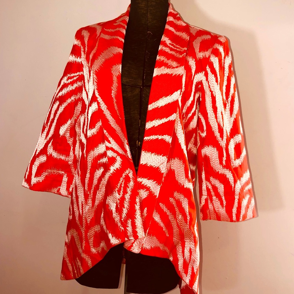 V10 NWT 3 SISTERS BLAZER COAT RED WHITE 1/2 SLEEVE SZ S